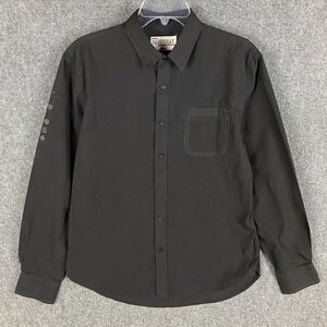 No‎ Retreat Button Up Shirt Men's Large Long Sleeve Cotton Blend Black L
